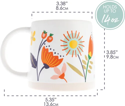Miniatura 3 de Karma, Taza Shelly de 14 onzas, bonita taza de café y té, tazas de café de cerámica para mujeres y hombres, elige alegría