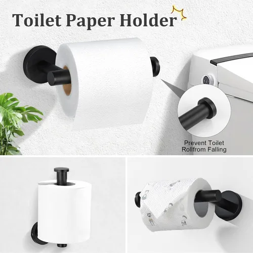 Miniatura 4 de TURS Juego de accesorios de baño negro mate 5 piezas, juego de barra de toalla de baño de acero inoxidable SUS304, kit de accesorios de baño de 24