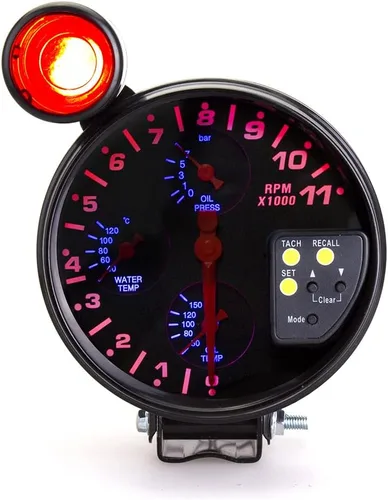 MACHSWON Kit de medidor de tacómetro de 5 pulgadas, motor de automóvil, medidor de 4 en 1 RPM, 12 V, LED con asiento y luz de cambio ajustable,