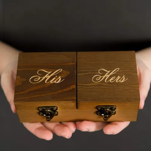 Miniatura 7 de Ella Celebration Caja de madera para anillos de ceremonia de boda, caja rústica vintage para portador de anillos, cajas únicas para anillos de Para