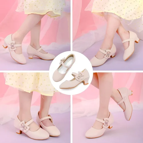 Miniatura 6 de Dufannie Zapatos de vestir para niñas, zapatos planos de princesa Mary Jane con diseño de flores para bodas, fiestas, con purpurina para niños