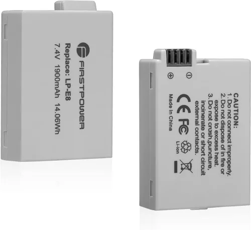 FirstPower Paquete de 2 baterías LP-E8 compatibles con Canon EOS Rebel T5i, T4i, T3i, T2i, EOS 550D, 600D, 650D, 700D, Kiss X4, Kiss X5, Kiss X6,