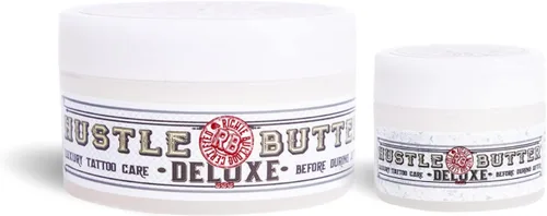 Hustle Butter Tattoo Aftercare 5oz At Home y 1oz Bálsamo de cuidado posterior de tamaño de viaje, úsalo mientras cura nuevos tatuajes y para
