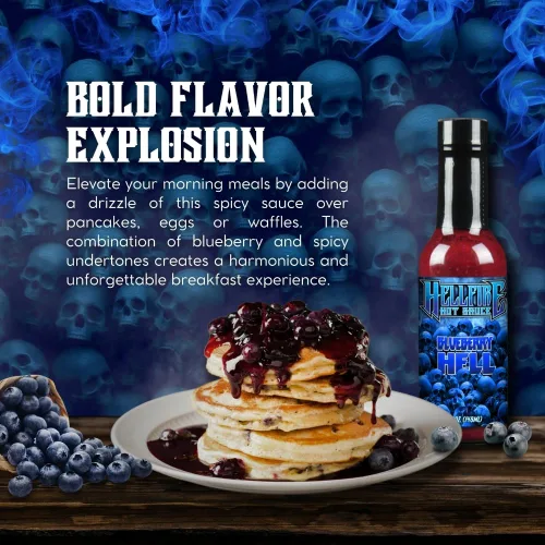 Miniatura 4 de Salsa picante Hellfire Blueberry Hell con pimientos Carolina Reaper, Gourmet, galardonada salsa picante a base de frutas, 5 onzas