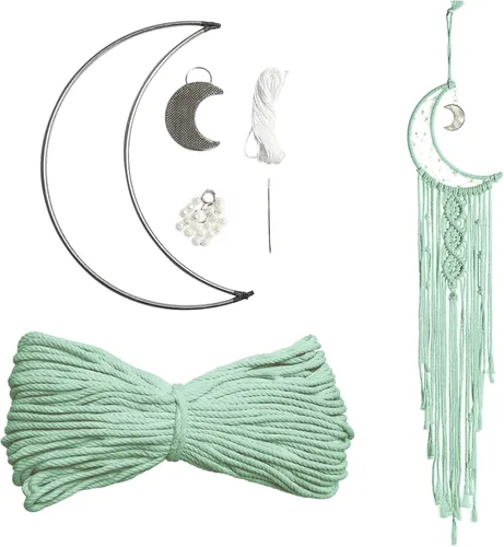 Miniatura 14 de JeogYong Kit de macramé, kit de macramé para atrapasueños de luna para niños y adultos principiantes, incluye anillos de aro de metal, cordón