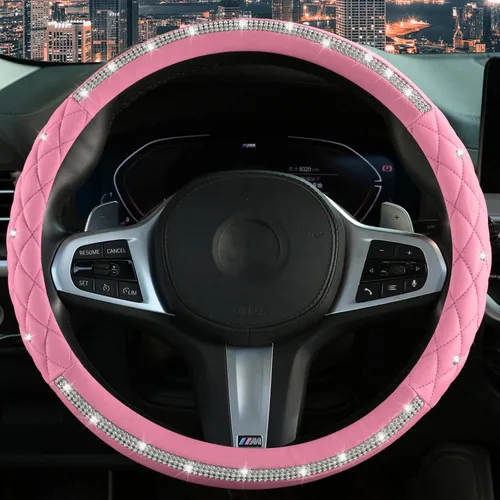 Miniatura 12 de Cubierta de volante de cuero para hombres, con patrón tejido negro, accesorios para auto, antideslizante, segura, suave, transpirable, adaptable a