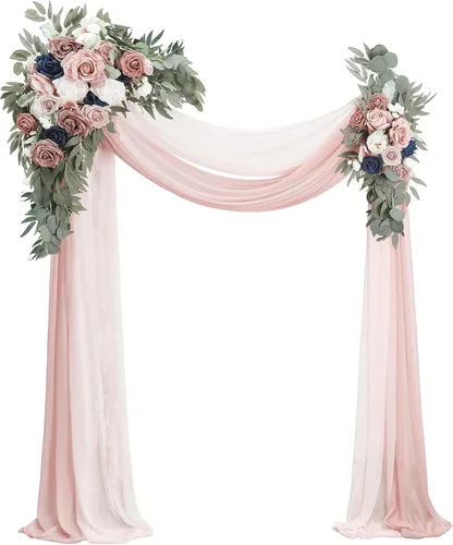 Miniatura 18 de Floroom Kit de Flores de Arco con Cortinas (Paquete de 4) - 2 piezas de Guirnalda Floral Artificial Rosa Rubor con 2 piezas de Tela Drapeada