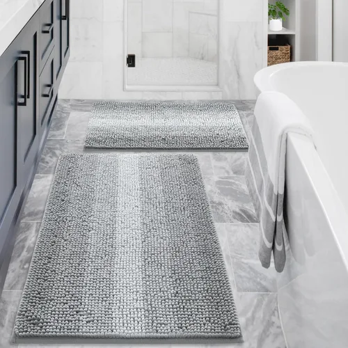 Miniatura 22 de Gibelle Alfombras Azules para Baño, Alfombra de Baño de Chenilla de Lujo, Alfombra Pequeña Antideslizante para Ducha y Alfombras para el Suelo