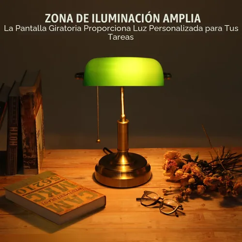 Miniatura 5 de TORCHSTAR Lámpara de escritorio de cristal verde con cadena de tracción, base E26 Base de acabado de latón, lámpara tradicional antigua para sala