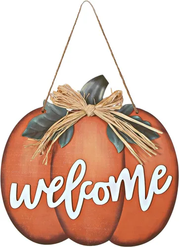Miniatura 8 de Jetec Letrero de bienvenida de calabaza de otoño, colgante de puerta de Acción de Gracias, decoración de calabaza de madera, letrero colgante