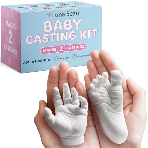 Luna Bean Kit de fundición de huellas y moldes de mano para bebés (paquete de 2) regalos para la primera vez para mamá recién nacida, recuerdo de