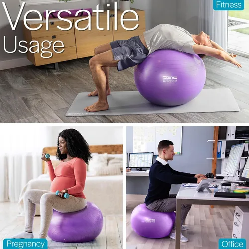 Miniatura 3 de Core Balance Pelota de ejercicio para entrenamientos, resistente a estallidos y antideslizantes, pelota de yoga suiza para embarazo, estabilidad