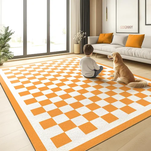 Miniatura 14 de Alfombra moderna lavable de 5x7 para sala de estar, alfombra grande minimalista artística abstracta en blanco y gris, alfombra de pelo bajo ultra