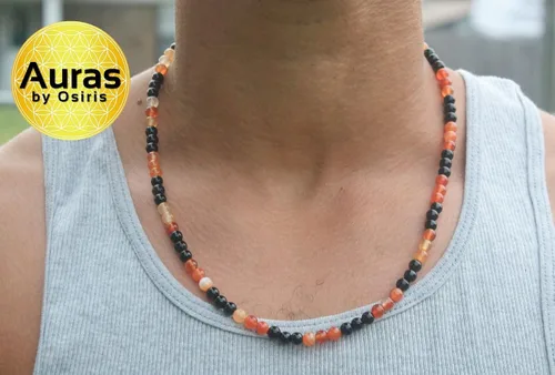 Miniatura 30 de Collar de cristal de obsidiana negra hecho a mano, collar de cuentas de piedras preciosas naturales auténticas, curación, protección, talismán mala
