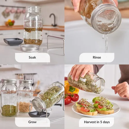 Miniatura 4 de Paquete de 2 tapas para tarros de germinación de semillas Para tarros Mason de boca ancha de 3.38 pulgadas Brotes frescos en casa Filtro