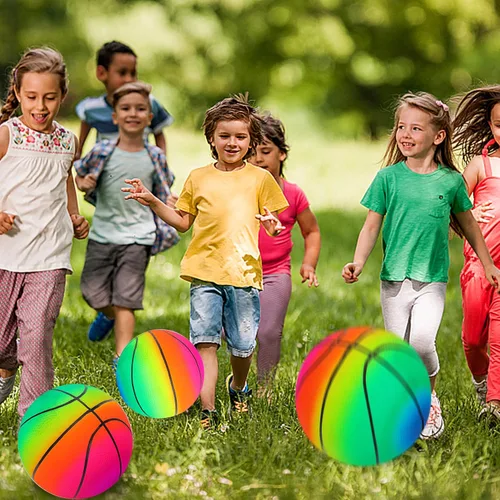 Miniatura 5 de Visen 4 bolas de arco iris para niños y adultos con 1 bomba de mano, bolas de goma coloridas de 8.5 pulgadas, pelotas inflables de varios