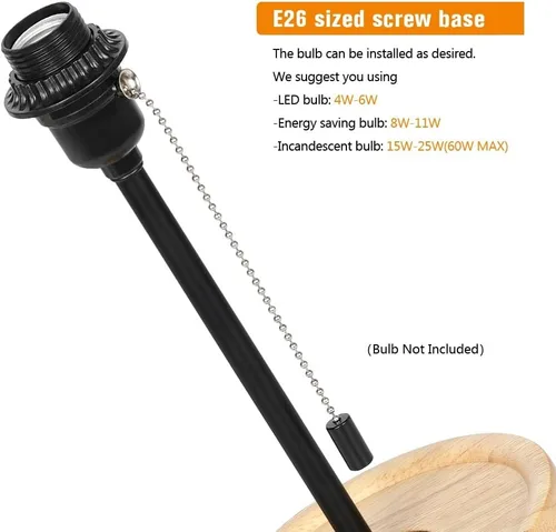 Miniatura 6 de CADUKE - Lámpara de mesa moderna, lámpara de escritorio de mesita de noche, lámpara de noche con base de madera y pantalla de lino para sala