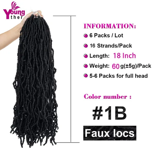 Miniatura 2 de Youngther Rastas sintéticas de ganchillo de 18 pulgadas, 6 paquetes de cabello de ganchillo suaves para mujeres negras, cabello sintético preanudado
