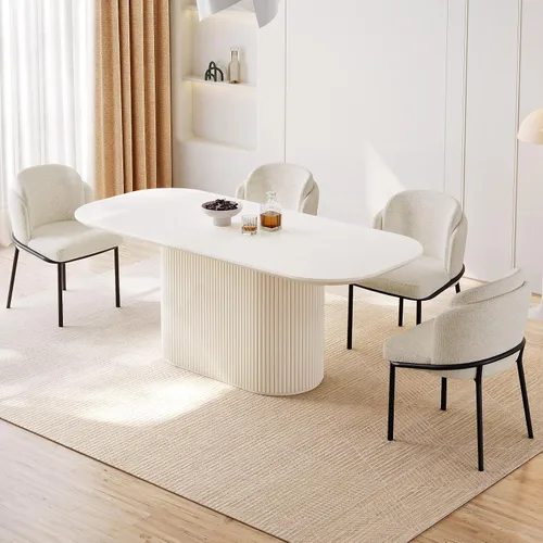 Miniatura 7 de Guyii Juego de 5 mesas de comedor de 70 pulgadas con 4 sillas, color blanco crema, juego para 4 mesas de comedor moderno para comedor, restaurante
