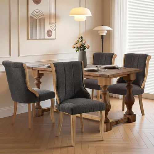 Miniatura 48 de SoarFlash Juego de 2 sillas de comedor de tela de lino, sillas de comedor tapizadas con ribete de cabeza de clavo y patas de madera de color claro