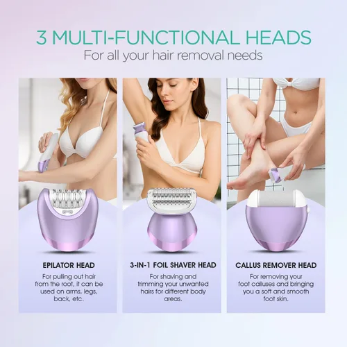 Miniatura 6 de VOYOR Depiladora para mujer, depiladora inalámbrica para mujeres, dispositivo de depilación 3 en 1 para piernas y brazos con 30 pinzas, afeitadora