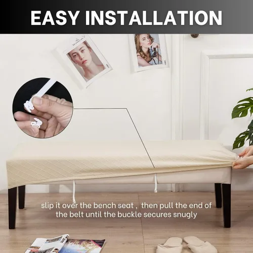 Miniatura 7 de SearchI Funda de banco de comedor, fundas de asiento de banco largas elásticas lavables, funda rectangular para banco de mesa de comedor, para Beige