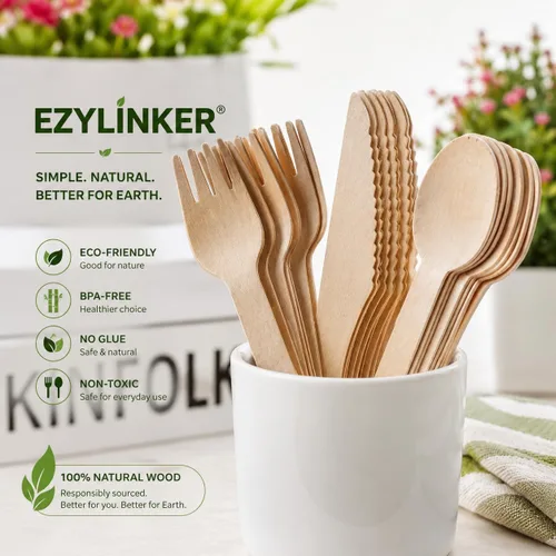 Miniatura 7 de Juego de 500 tenedores de madera desechables, alternativos a los tenedores de plástico y bambú, ecológicos, biodegradables y compostables, juego