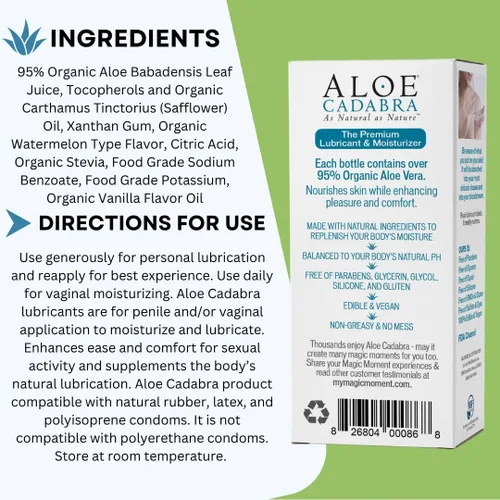 Miniatura 2 de Aloe Cadabra Lubricante personal con sabor e hidratante vaginal, lubricante orgánico de aloe comestible para hombres, mujeres y parejas, no mancha