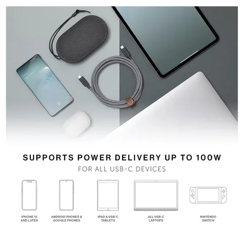 Miniatura 3 de Native Union Cable de correa XL de 100 W – Cable de carga USB-C a USB-C ultra fuerte de 10 pies para iPhone 17/17 Pro/17e, iPhone Air, MacBook Cosmos