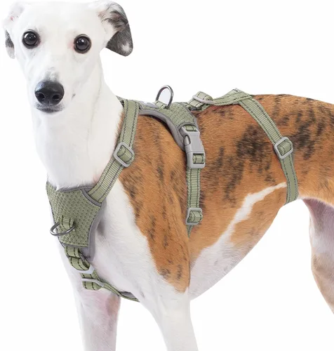 Huntboo Arnés para perro a prueba de escapes, sin tirones, antideslizante, totalmente reflectante, diseño ajustable de 7 puntos para perros