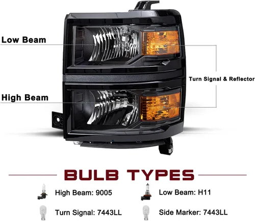 Miniatura 6 de JSBOYAT Conjunto de faros delanteros y luces traseras 2014 2015 Chevy Silverado 1500 Camioneta Pickup [Estilo de fábrica OE] lado del pasajero