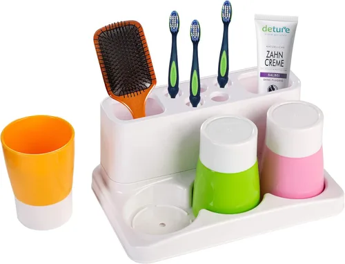 Miniatura 3 de Aebeky Juego familiar para cepillo de dientes para niños, organizador de almacenamiento de baño (naranja+azul+rosa)