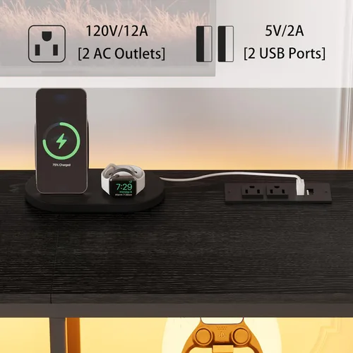 Miniatura 8 de Soporte de TV de 63 pulgadas de ancho con soporte para TV de 50, 55, 65, 75 pulgadas, centro de entretenimiento con toma de corriente y luces LED