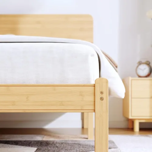 Miniatura 5 de BOSRII Base de cama de madera de bambú maciza de 12 pulgadas de alto tamaño individual con cabecero, listones de metal reforzados, sin ruido,