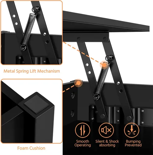 Miniatura 6 de Yaheetech - Mesa de centro con compartimento de almacenamiento oculto y estante, la superficie superior se levanta, mesa de comedor para sala