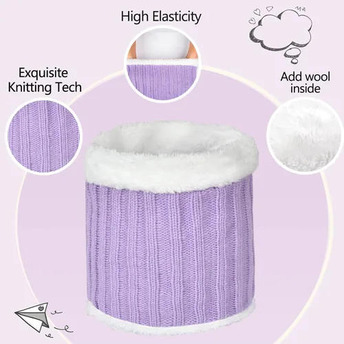 Miniatura 3 de Conjunto de bufanda y guantes de punto de invierno para niños y niñas con pompón