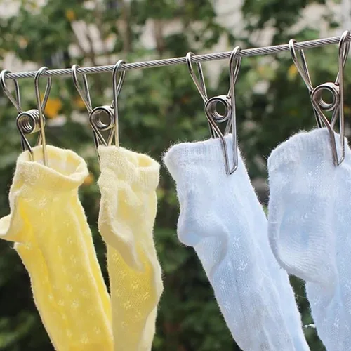 Miniatura 8 de Paquete de 50 alfileres para colgar ropa, de acero inoxidable, resistentes al aire libre, alfileres de ropa grandes, clips de metal, 2.36 pulgadas