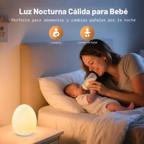 Miniatura 4 de MediAcous Luz nocturna para niños, Luz de Huevo para Bebé para guardería, 7 colores cambiantes y atenuación continua, lámpara nocturna táctil