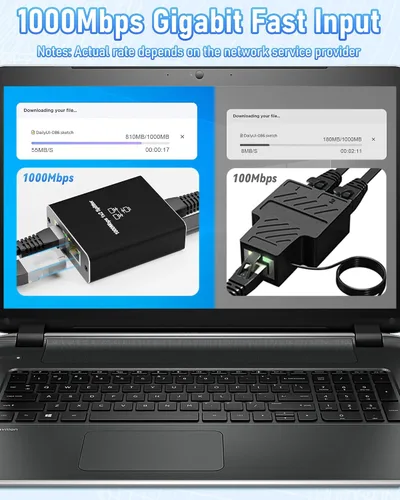 Miniatura 5 de Divisor Ethernet Gigabit 1 a 2, Divisores de cable LAN, interruptor Ethernet RJ45 de alta velocidad de 1000 Mbps con cable de alimentación USB C