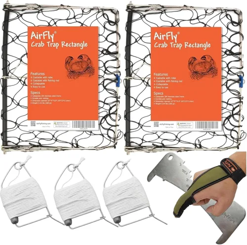 Miniatura 13 de AirFly Foldable Castable Crab Trap - Crab Hawk & Crab Jaw Star Trap with Bait Clip - Portable Fishing Rod Crab Pot for Blue Crabs & Dungeness