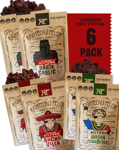 Miniatura 7 de Righteous Felon Biltong Beef Jerky Paquetes de bocadillos biltong sudafricanos para adultos Alto en proteínas, apto para dieta cetogénica, bajo
