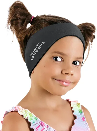 Miniatura 5 de AqtivAqua Diadema de natación para niños, adultos, hombres, mujeres, niños pequeños, tapones para los oídos (color negro, tamaño: M)