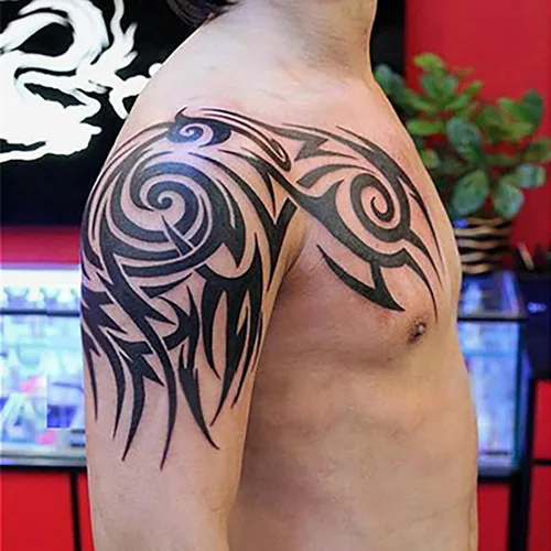 Miniatura 5 de Tatuajes tribales, 4 hojas de tatuajes tribales de brazo y 2 hojas de tatuajes temporales extra grandes similares al pecho de brazo de roca Tatuajes