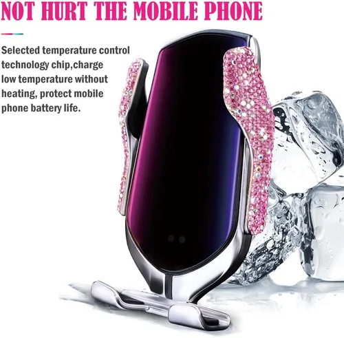 Miniatura 5 de eing Bling Soporte de teléfono para automóvil, soporte de teléfono celular para automóvil, cargador USB inalámbrico para automóvil, soporte de taza