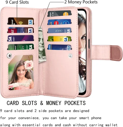 Miniatura 2 de Njjex Funda tipo cartera para Samsung Galaxy A54 5G, 9 ranuras para tarjetas; funda de piel sintética con tapa para crédito, desmontable, función