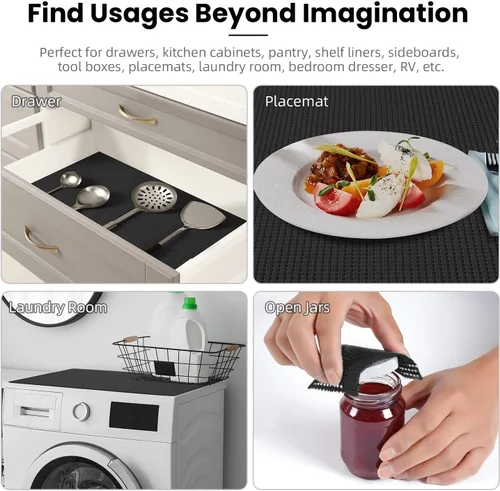 Miniatura 7 de BAGAIL Forro para Cajones y Estantes, 12 pulgadas X 10 pies Forros de Estantes No Adhesivos para Gabinetes de Cocina, Forros Gruesos de Agarre Negro