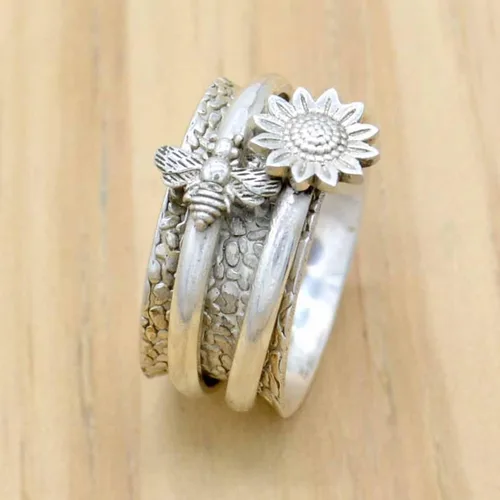 Miniatura 83 de Boho Spinner Ring, Mothers Day Gift, Silver 925 Women Ring, Sterling Silver 925 Ring, Fidget Spinner Ring,Women Silver Anxiety Ring