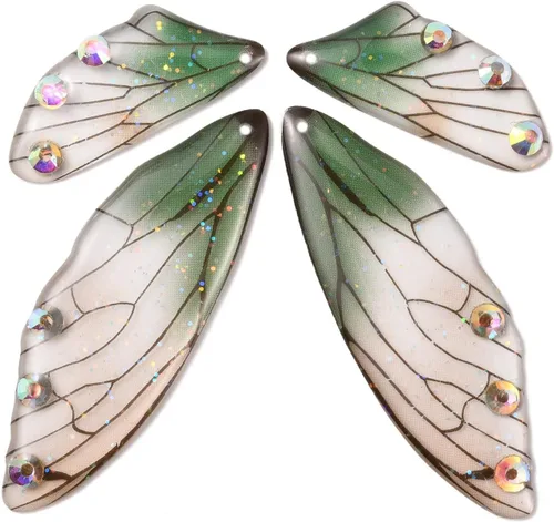 10 juegos de dijes de resina de alas de mariposa de cristal de imitación de resina transparente de insectos colgantes con polvo de purpurina para
