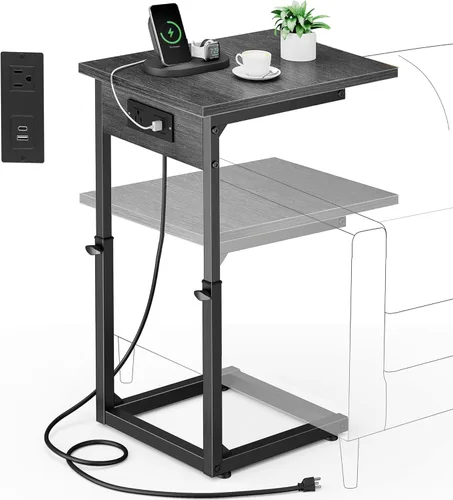 Miniatura 12 de Vagusicc Mesa auxiliar en forma de C para sofá, mesa C de 33 pulgadas de alto, mesa auxiliar de altura ajustable, mesas auxiliares de sofá con marco
