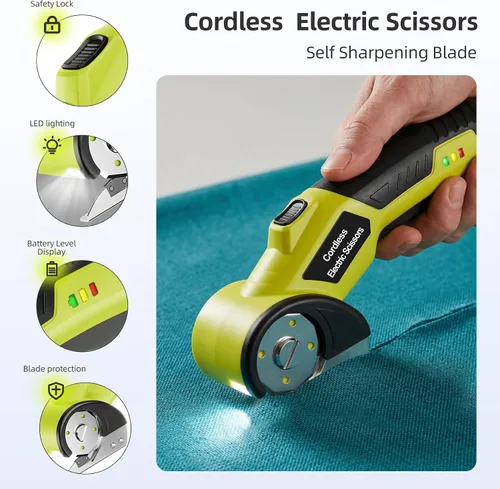 Miniatura 5 de Cortador eléctrico inalámbrico, cortador de tijeras recargable de 4 V con 2 cuchillas giratorias, cable USB, bolsa de almacenamiento, bloqueo